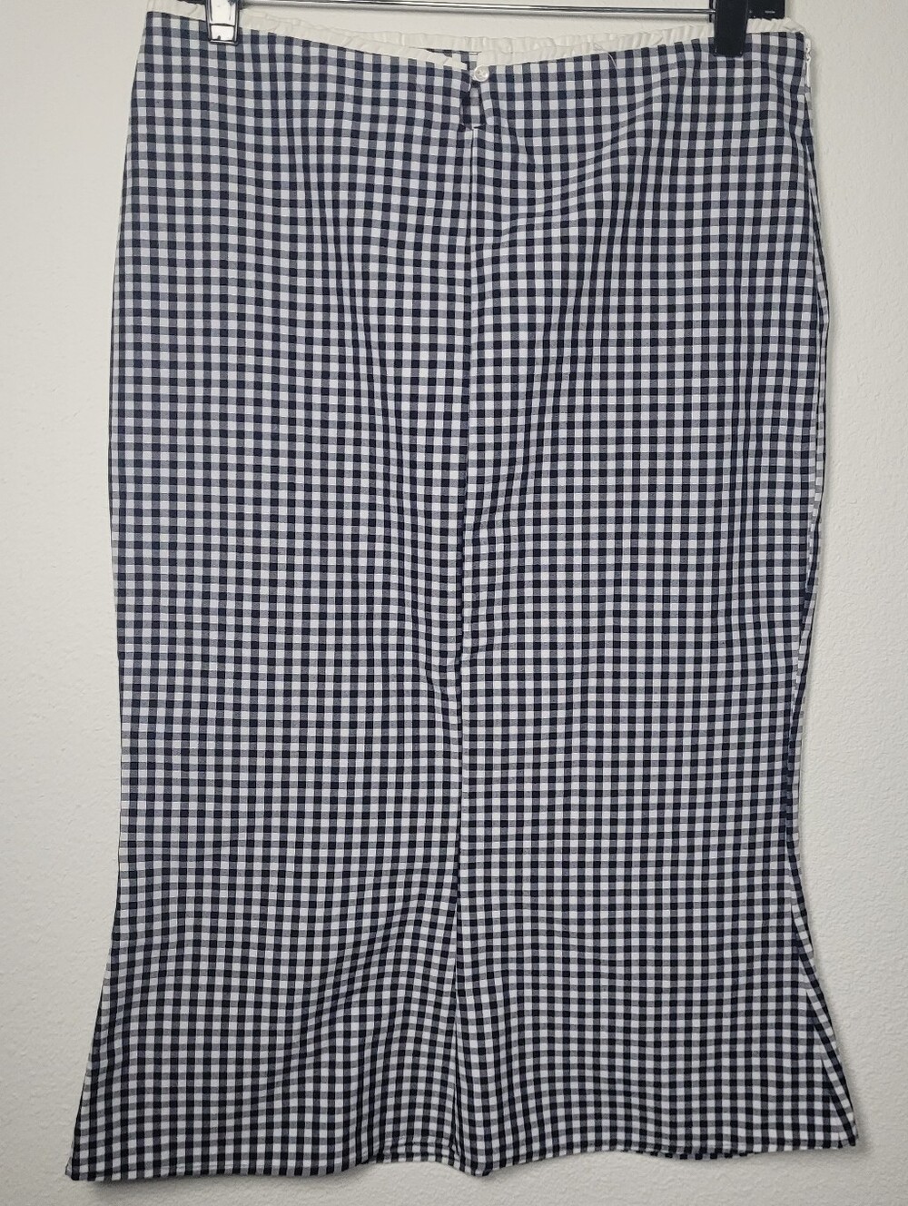 Zara Cottagecore Gingham Checked Ruffled Waist Midi Pencil Skirt S Navy White